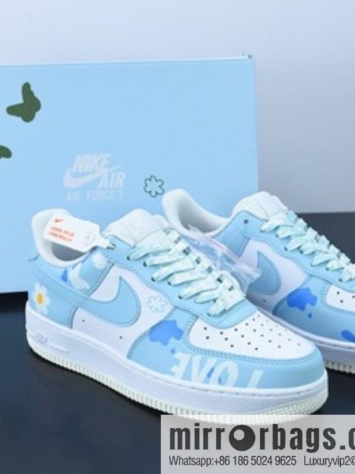 Air Force 1 07 LV8 🥰 Light Blue/Love \"Air Force One Sky Blue White Butterfly Flowers printed\" Low Top Sneakers SKU CW2288-661