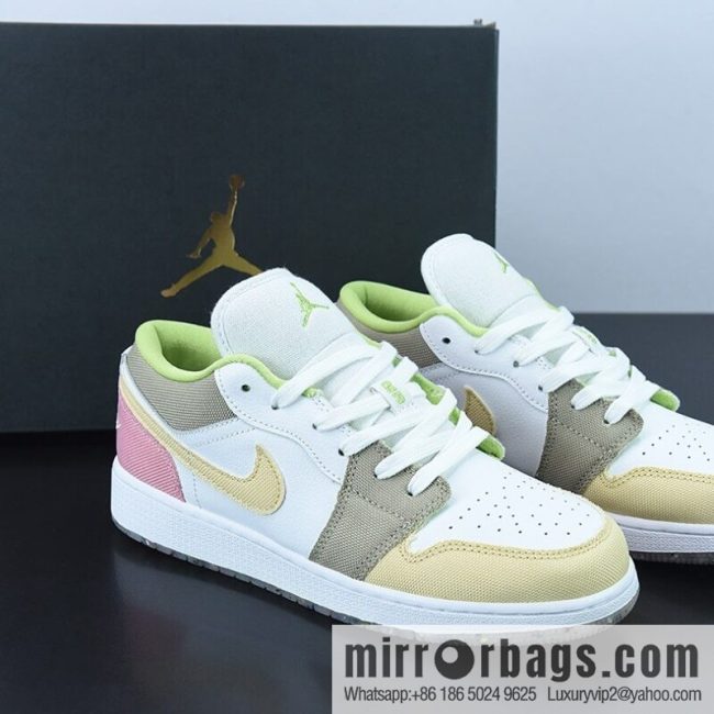 Pure Original Air Jordan 1 Low AJ1 white pink brown patchwork casual women\'s low help item number: DJ0341-100
