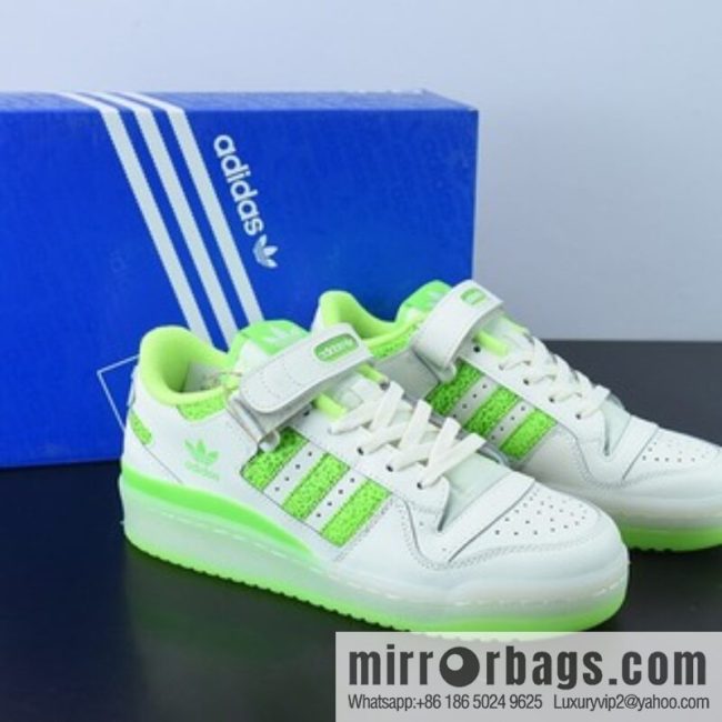 AD Adi Forum Low leather (fabric) white neon green polka dot low top sports and leisure board shoes FY8018