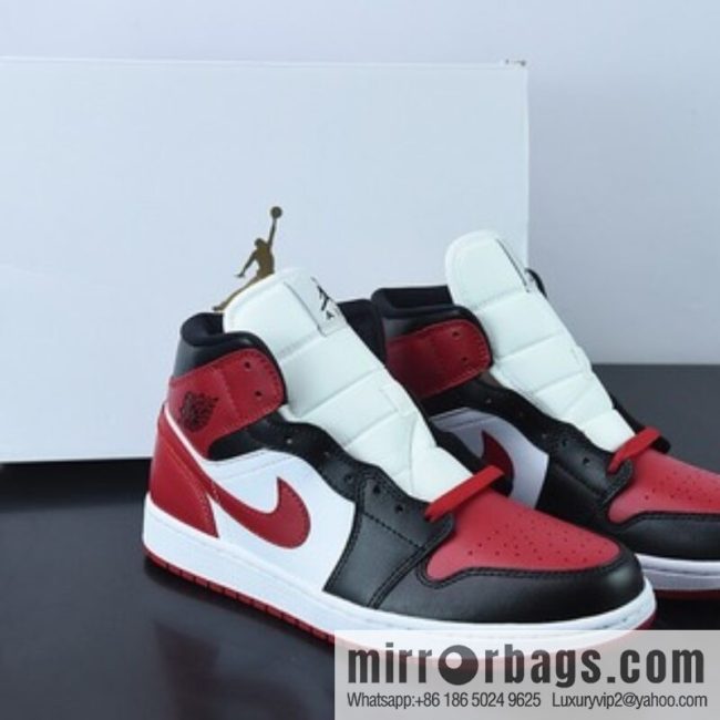 Air Jordan 1 Mid AJ1 black and red toe Vintage basketball shoes, item number: BQ6472-079