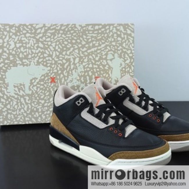 L00H6 Pure Original Air Jordan 3 Retro aj3 Black Brown, Elephant Men\'s Sneakers CT8532-008