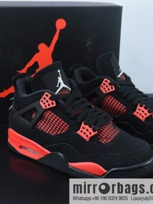 Air Jordan 4 \"Red Thunder\" AJ4 Black and Red Thunder Men\'s Sneakers Item Number: CT8527-016