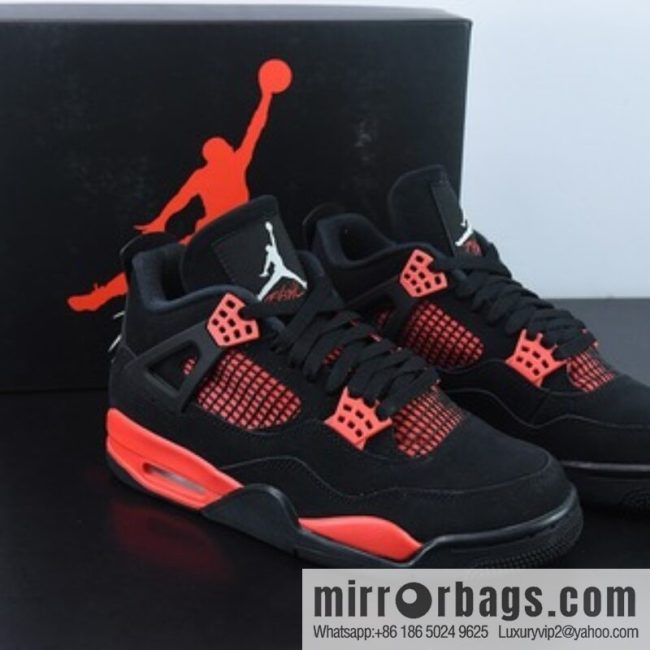 Air Jordan 4 \"Red Thunder\" AJ4 Black and Red Thunder Men\'s Sneakers Item Number: CT8527-016