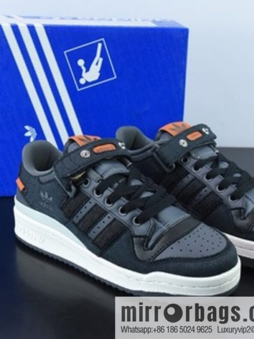 Adidas Adidas Clover Originals Forum 84 Low Roman Series velcro Low Top Vintage Lace-up Versatile Casual Sports Board Shoes \"Denim Charcoal Black Grey Orange\" HQ6335