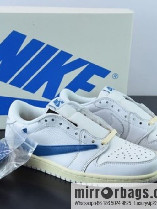 Travis Scott x NK Air Jordan 1 Low AJ1 TS barbed low-top casual shoes, white and blue, item number: CQ3277-100