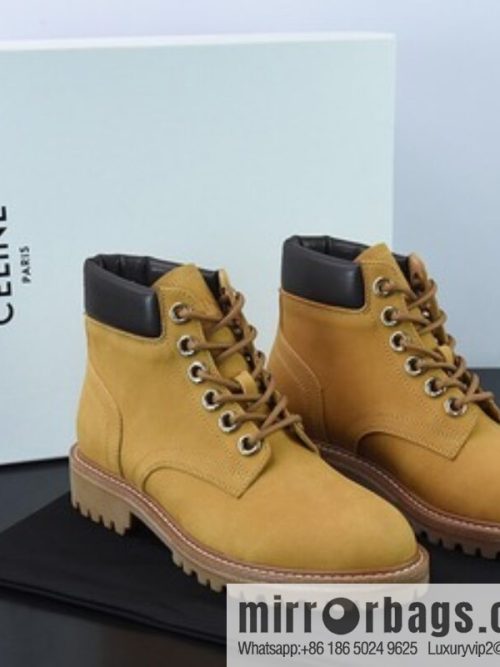 Celine Lace Up Boots \"Wheat\" Muse Versatile British Medium Cylinder Locomotive Military Martin Boots \"Frosted Wheat Black\" P210014862