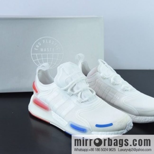 Adidas Adidas NMD_V3 Boost \"OG White\" Fly-woven series low-top popcorn cushioning versatile casual sports running shoes \"knit white blue red\" GX3379
