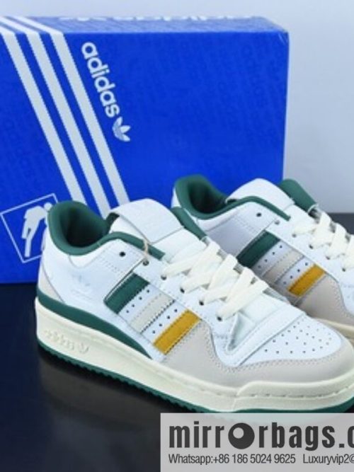END.x Originals Forum 84 Low Roman series velcro low-top Vintage lace-up versatile casual sports shoes \"leather (fabric) white light gray dark green yellow\" HR1527