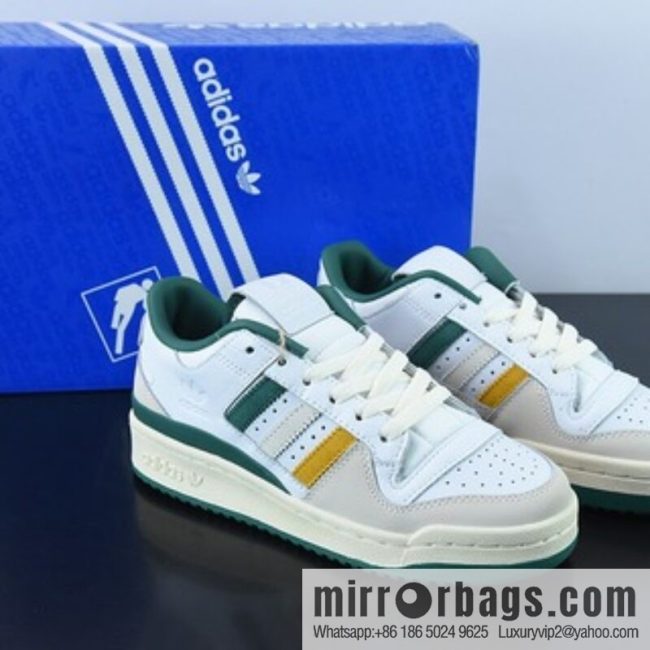 END.x Originals Forum 84 Low Roman series velcro low-top Vintage lace-up versatile casual sports shoes \"leather (fabric) white light gray dark green yellow\" HR1527