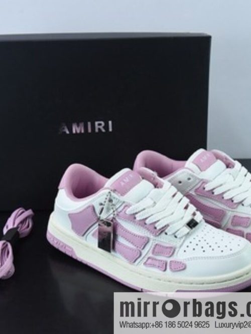 AMIRI Skel Top Hi Sneakers Skeleton Low Top Board Shoes, White Pink