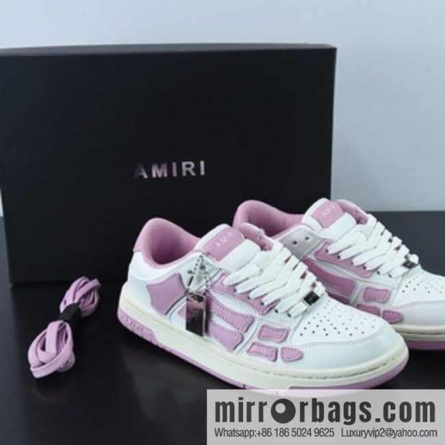 AMIRI Skel Top Hi Sneakers Skeleton Low Top Board Shoes, White Pink