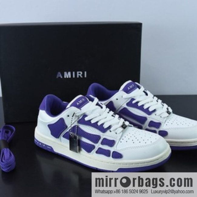 AMIRI Skel Top Hi Sneakers Skeleton Low Top Board Shoes, White Purple