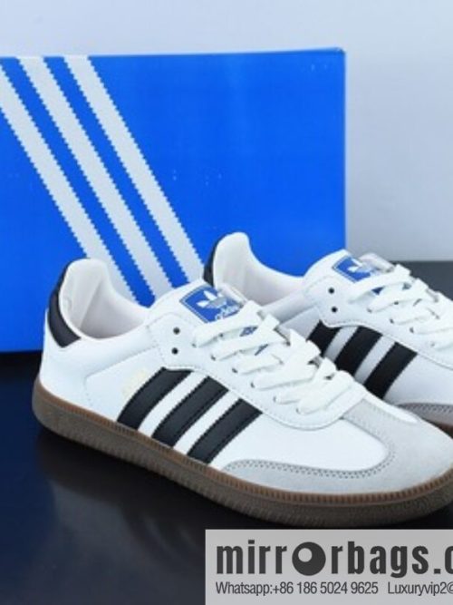 Originals Samba Vegan OG Samba series gentleman German training football style versatile low-top casual sports shoes \"leather (fabric) white black light gray caramel bottom environmental protection logo\" FW2427