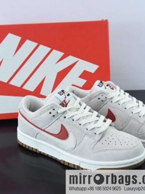 Nike SB Dunk Low gray-white-red, double-layer Swoosh low-top casual sneakers SKU: DO9457-100
