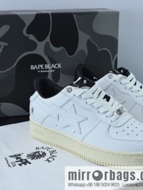 Bape Black Sta To Low Ape Head High End Branch Low Top Sports Casual Board Shoes, White and Black