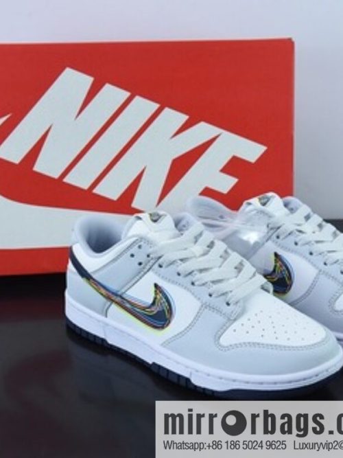 NK Dunk Low grey and white \"3D Swoosh\" short shoe type item number DV6482-100
