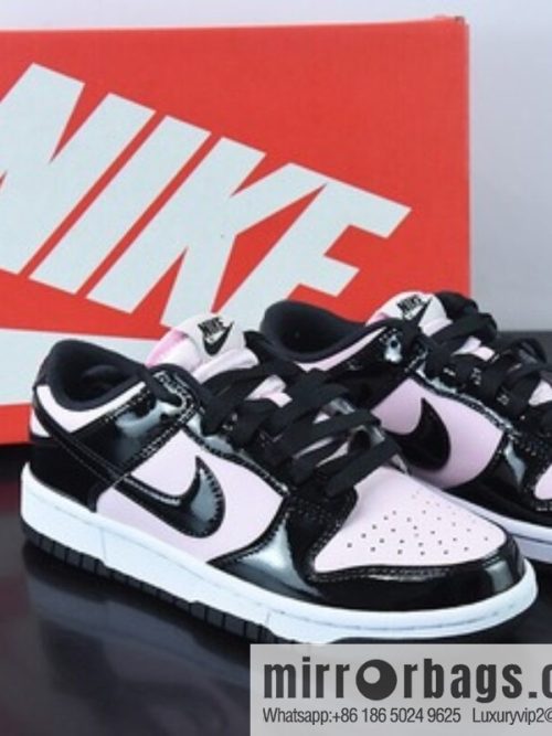 NK SB Dunk Low ESS \"Pink Black\" black powder patent leather low-top casual board shoes, item number: DJ9955-600