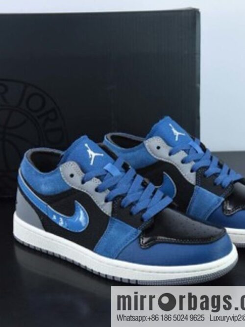 o_1ggcael8751ipnr16s1vl7fi6ep-800x8004eqyvmwdyc052935_20250718231937.jpg Air Jordan 1 Low patent leather black and blue low-top casual board shoes, item number: DR8867 400