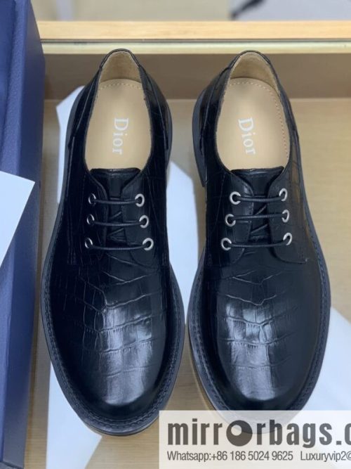 Dior Crocodile Embossed Men\'s Derby Shoes