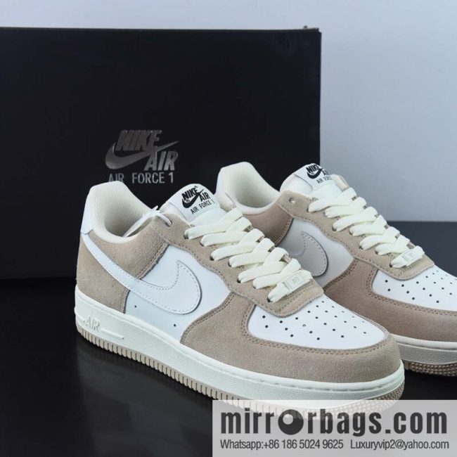 Nike Air Force 1 Low \'07 Suede, White Brown, Wheat color scheme Air Force No. 1 Low Top Casual Board Shoes Item Number: LZ6699-522