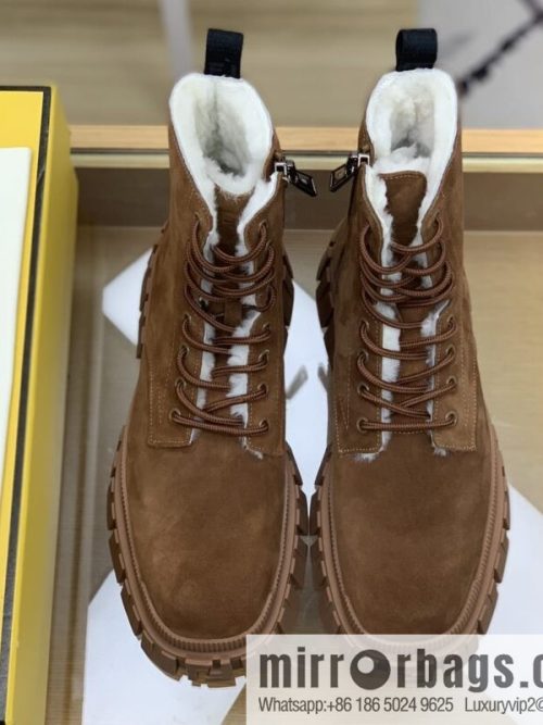 Fendi, new men\'s bare boots made of brown velvet leather (fabric)