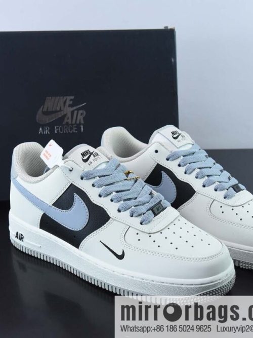 Nike Air Force 1 \'07 Low QS \"Sail White/Black Mini Swoosh\" Air Force One leather (fabric) beige haze gray black small hook \"low-top casual shoes FB1839-888