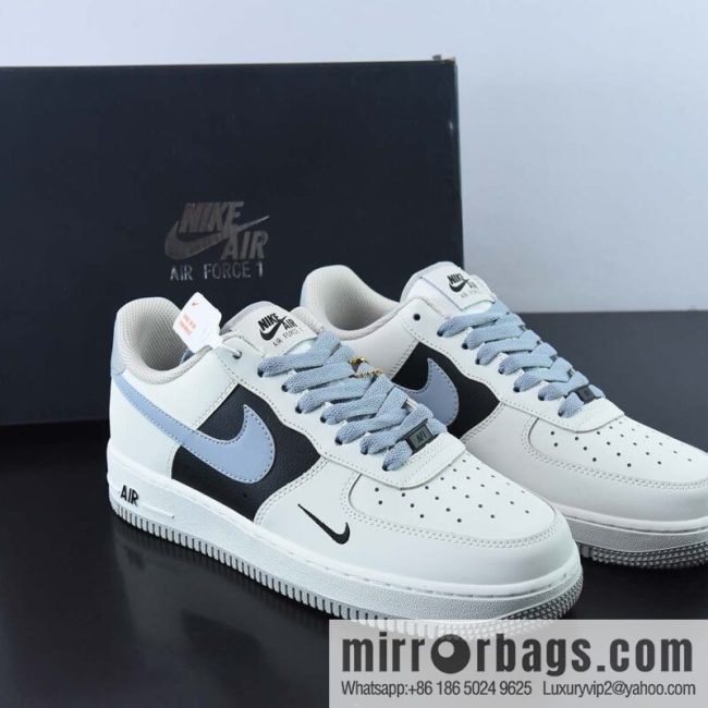 Nike Air Force 1 \'07 Low QS \"Sail White/Black Mini Swoosh\" Air Force One leather (fabric) beige haze gray black small hook \"low-top casual shoes FB1839-888