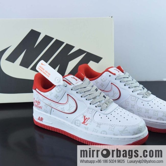 Louis Vuitton LV x NK Air Force 1 07 LV8 🥰 White/Dark Grey/LV Monogram \"Air Force One Old Flower White Red\" Low Top Casual Board Shoes DR9868-100