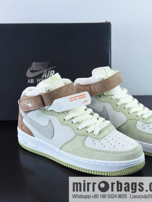 Nk Air Force 1 \'07 Mid lemon yellow, brown-gray patchwork Air Force One mid-top casual shoes, item number: AL6896 558