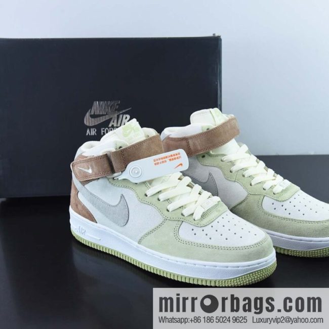 Nk Air Force 1 \'07 Mid lemon yellow, brown-gray patchwork Air Force One mid-top casual shoes, item number: AL6896 558
