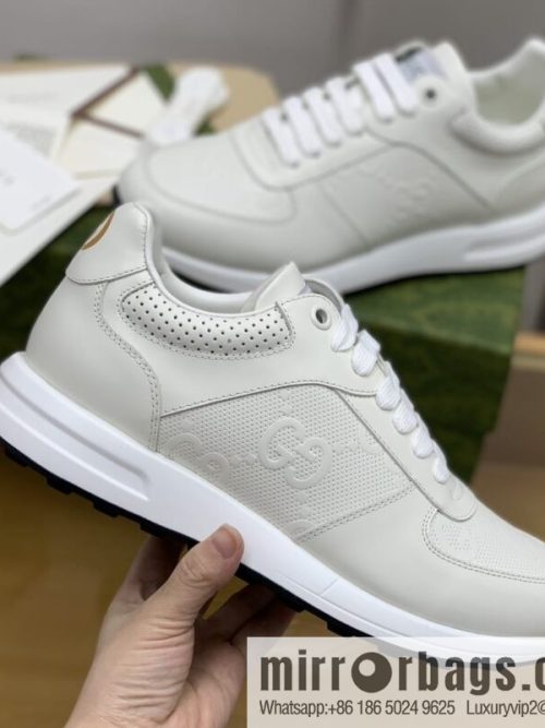 Gucci Gucci uses white leather letter embossed men\'s sports running shoes
