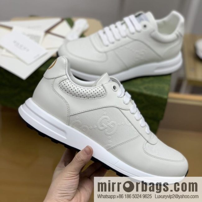 Gucci Gucci uses white leather letter embossed men\'s sports running shoes