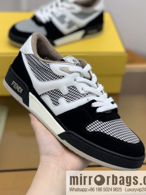 Fendi, made of white leather and jacquard fabric, men\'s Vintage sneakers