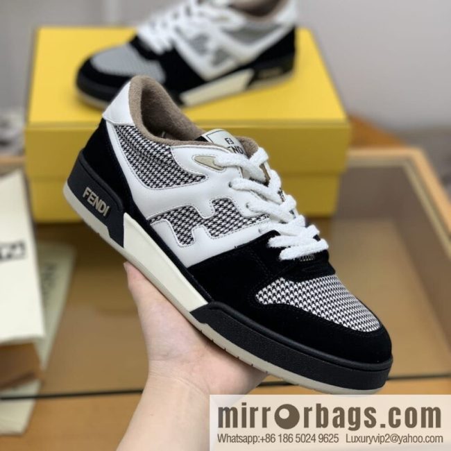 Fendi, made of white leather and jacquard fabric, men\'s Vintage sneakers