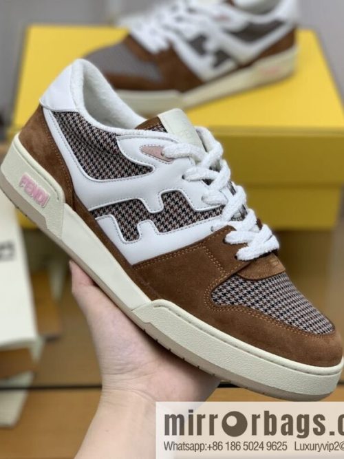 Fendi, made of white leather and jacquard fabric, men\'s Vintage sneakers