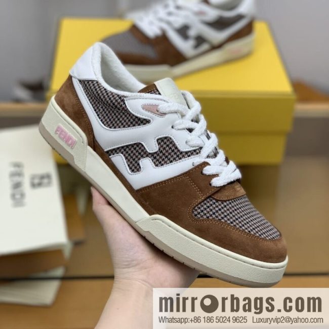 Fendi, made of white leather and jacquard fabric, men\'s Vintage sneakers