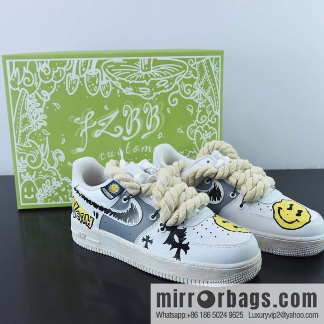 Air Force 1 07 LV8 🥰 Cross/Smile \"Air Force One\" White Cross Yellow Smiley Thick Strap \"Low Top Casual Board Shoes CW2288-111