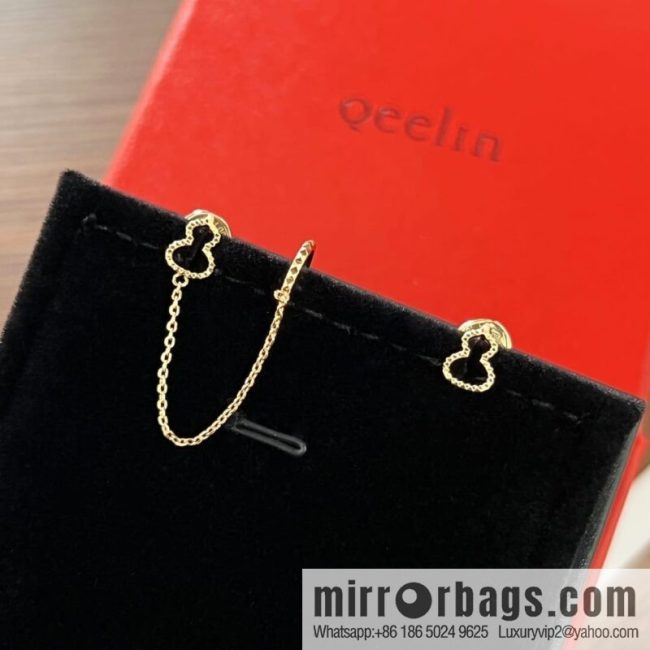 Qeelin 18 series rose gold gourd earclip earrings
