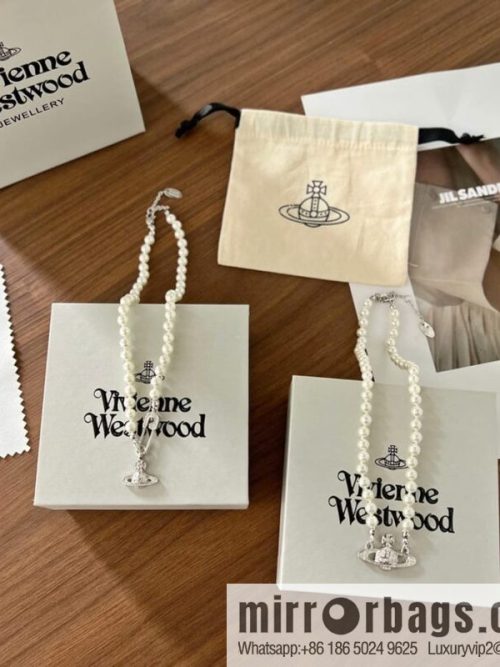 New ☑️ Vivienne Westwood Queen Mother Full Diamond Saturn Pearl Necklace