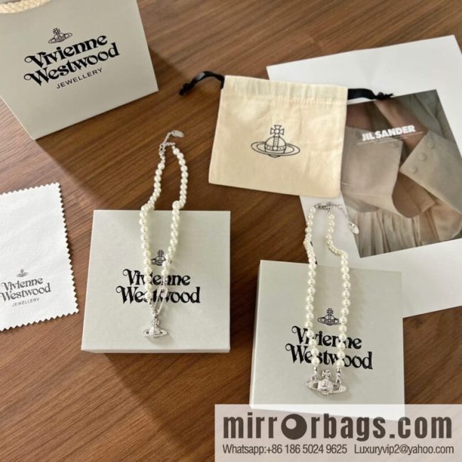 New ☑️ Vivienne Westwood Queen Mother Full Diamond Saturn Pearl Necklace