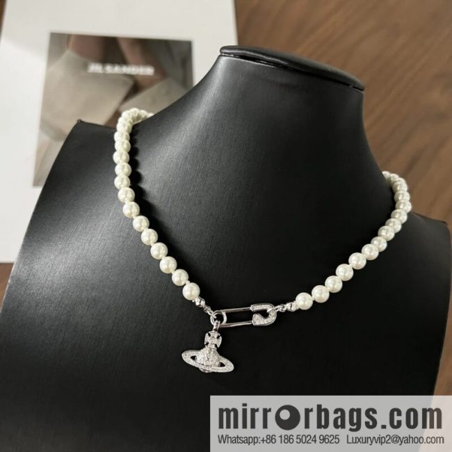 New ☑️ Vivienne Westwood Queen Mother Full Diamond Saturn Pearl Necklace - Image 3