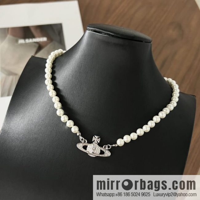 New ☑️ Vivienne Westwood Queen Mother Full Diamond Saturn Pearl Necklace - Image 2