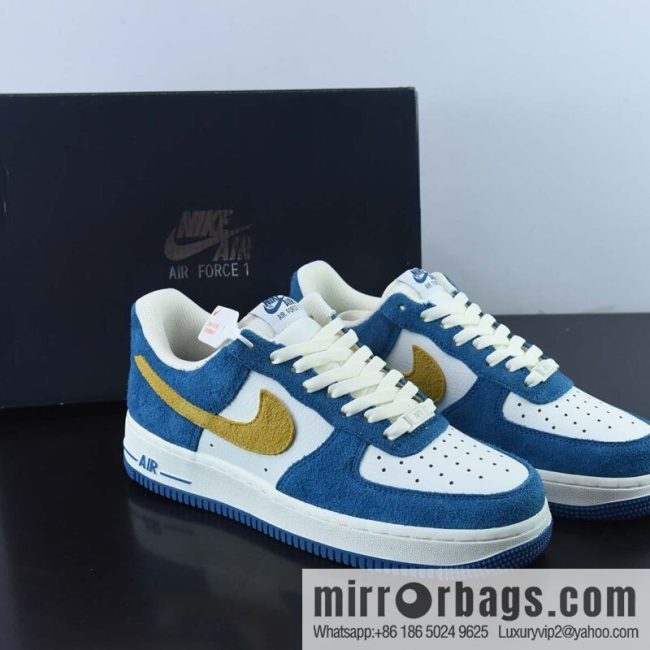 Nike Air Force 1 Low 07 suede blue and yellow low-top casual board shoes, official item number: BQ8988 103K