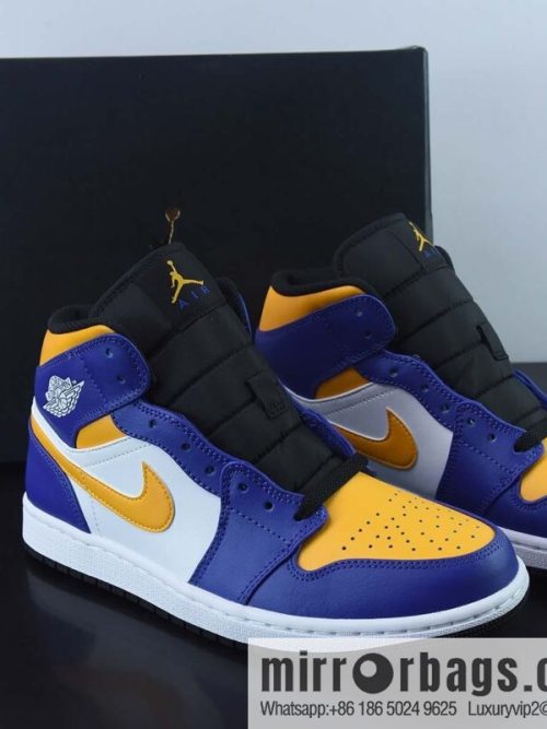 NK Air Jordan 1 Mid \"Lakers\" AJ1 Joe 1 Lakers color scheme Zhongbang basketball shoes, item number: DQ8426-517