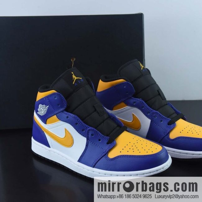 NK Air Jordan 1 Mid \"Lakers\" AJ1 Joe 1 Lakers color scheme Zhongbang basketball shoes, item number: DQ8426-517