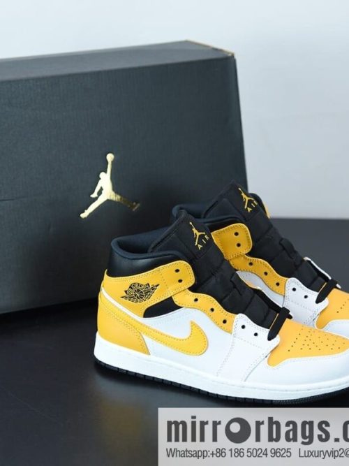Air Jordan 1 Mid AJ1 Joe 1 white and yellow, Zhongbang basketball shoes, item number: 554724-170