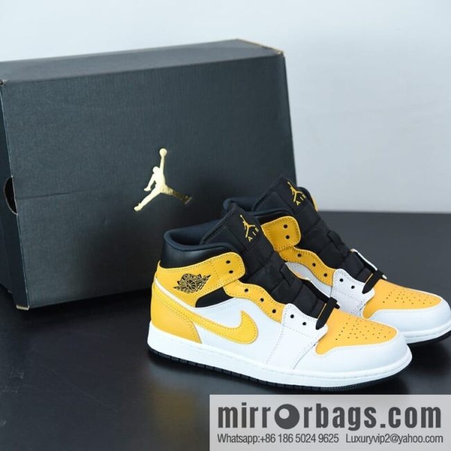 Air Jordan 1 Mid AJ1 Joe 1 white and yellow, Zhongbang basketball shoes, item number: 554724-170