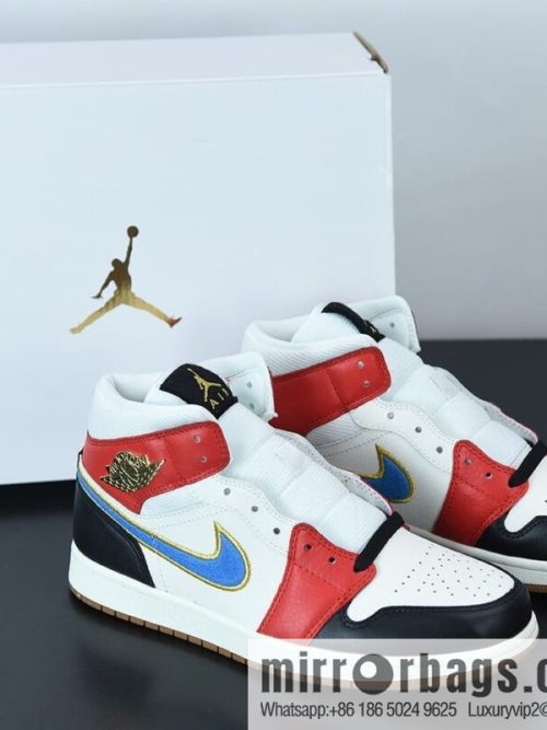 AJ1 Mid black and white red corduroy blue hook high-top basketball shoes, item number: DC1426-100