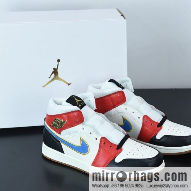AJ1 Mid black and white red corduroy blue hook high-top basketball shoes, item number: DC1426-100