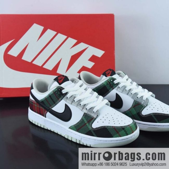 Nike SB Dunk Low \"Plaid\" Slam Dunk Series Low Top Casual Sports Skateboard Shoes \"White Green Red Black Scottish plaid\" DV0827-100